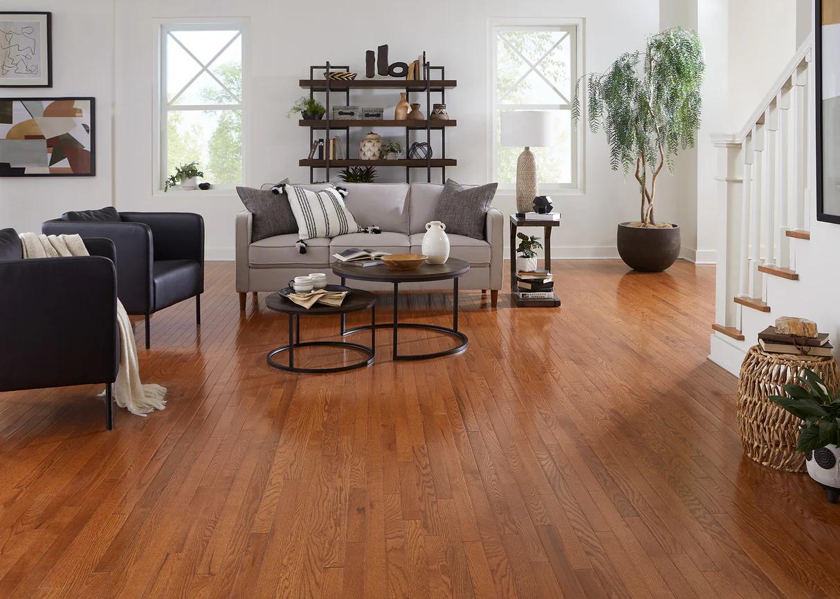 Beautiful refinished hardwood floor with satin finish in Kansas City home