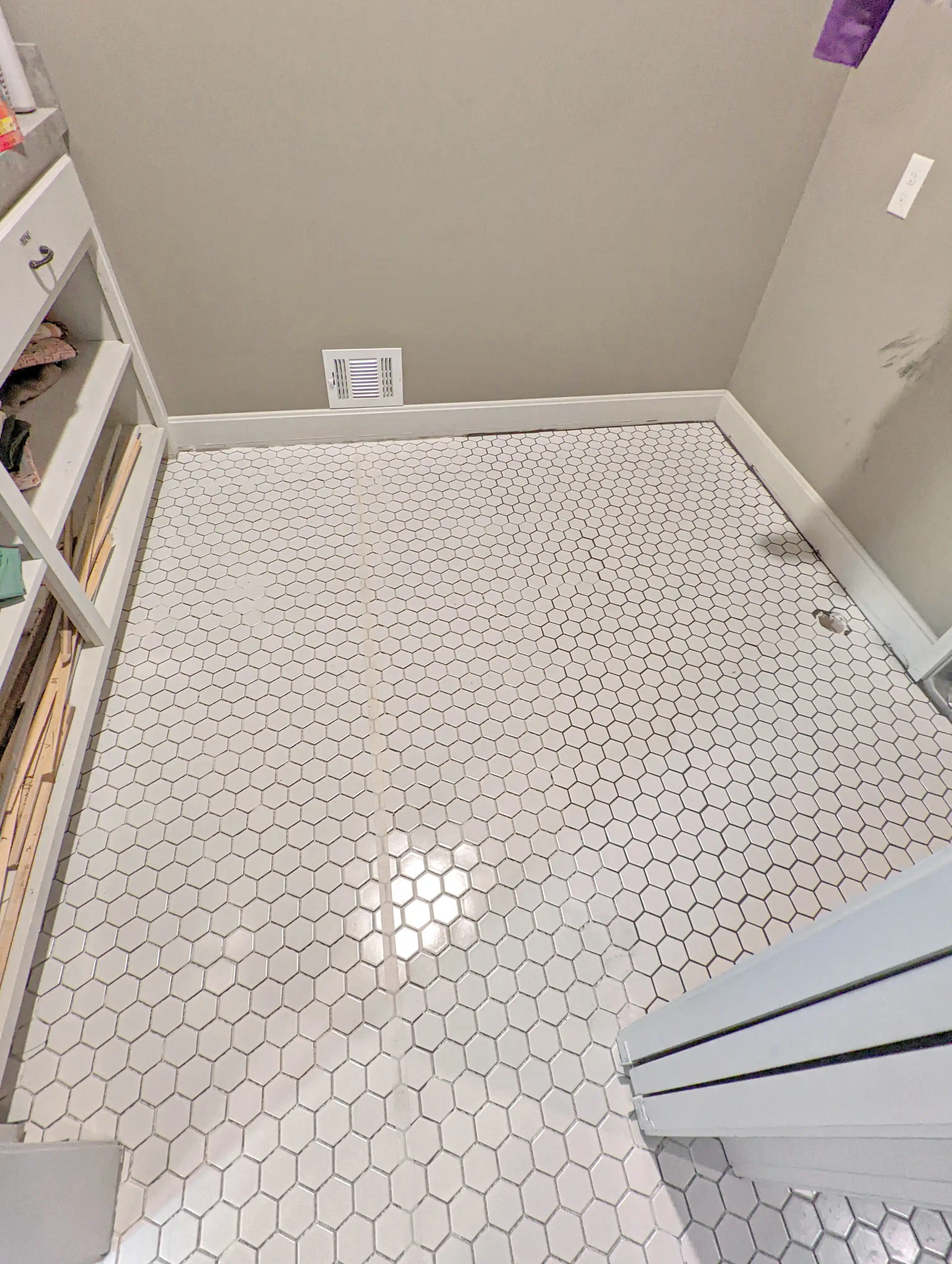 Tile floor installation in progress - Overland Park, KS