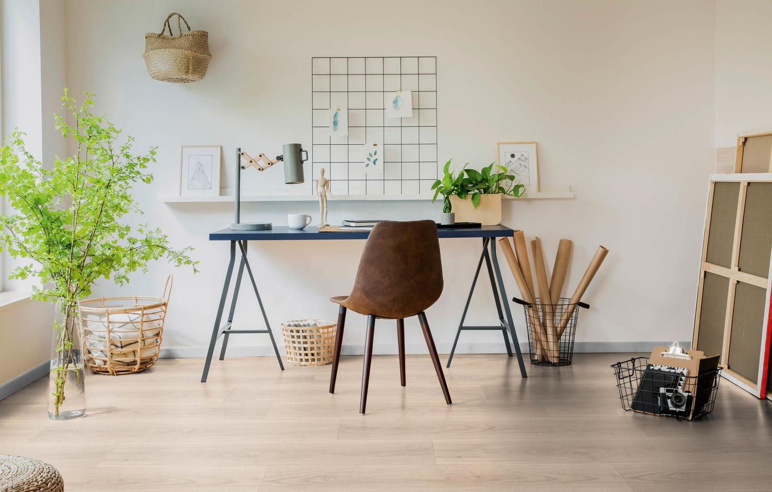 Modern home office with professional flooring in Kansas City area home ideal for work-from-home professionals
