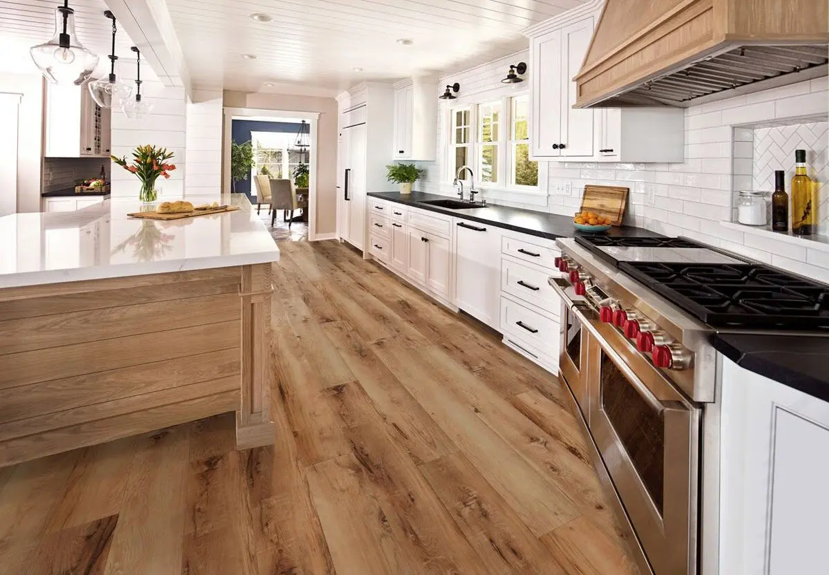 Modern Kansas City living room with luxury vinyl plank LVP flooring installation