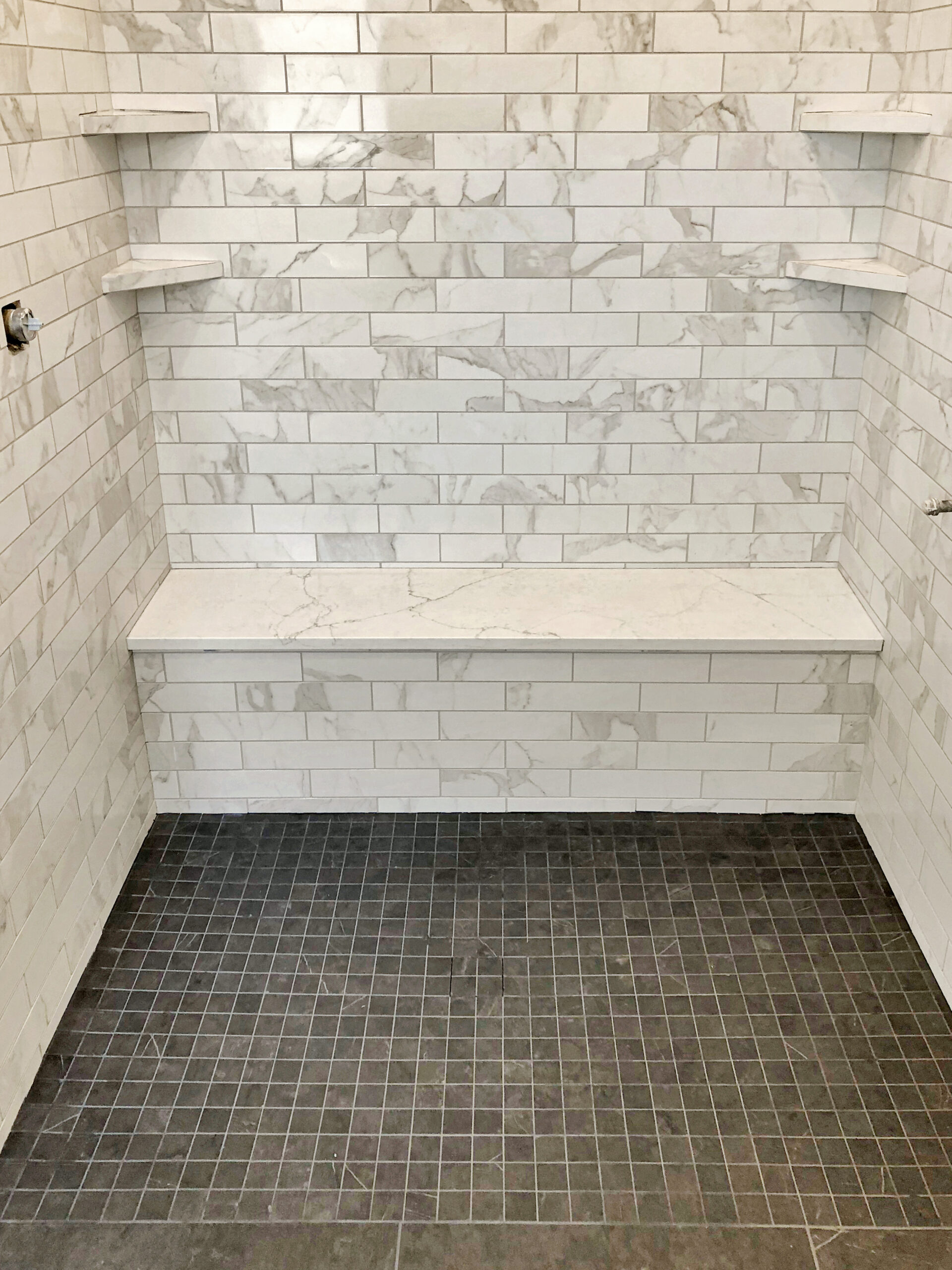 Tile shower installation Brookside bench seat Daltile