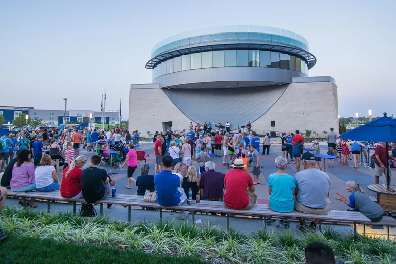 The Lenexa City Center civic building on a summer evening in Lenexa, Kansas